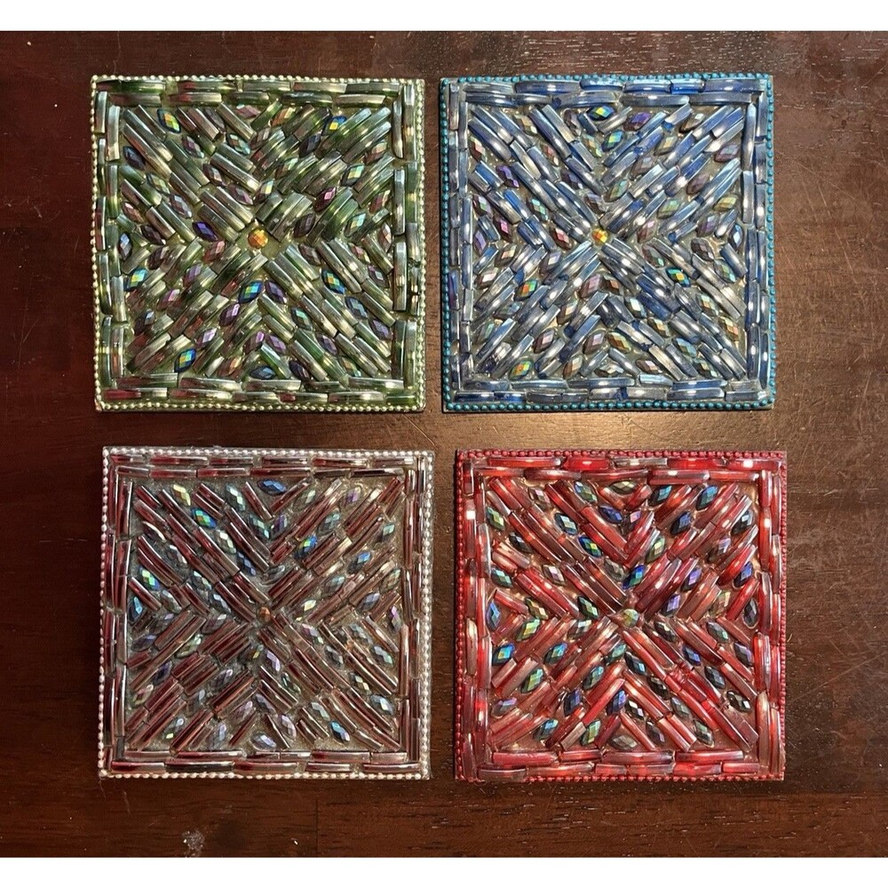 Vintage Pier 1 Hand Made Coasters,  Set of 4, Made Of Bangle Glass Bracelets